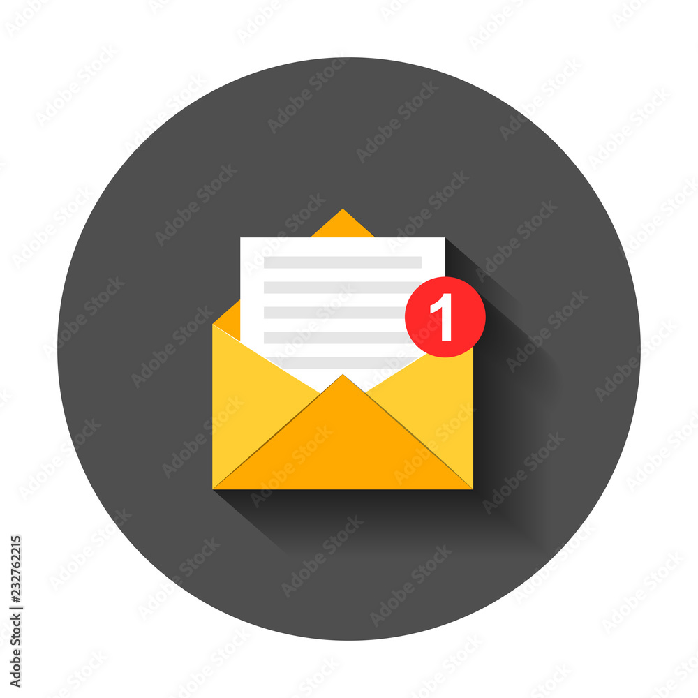 Poster mail envelope icon in flat style. email message vector illustration with long shadow. mailbox e-mail