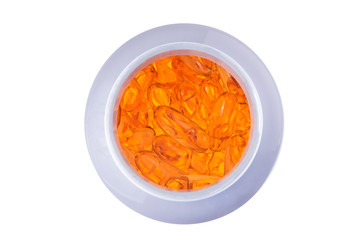 Cod liver oil omega 3 gel capsules  in the bottle