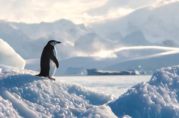 Vlies Fototapete Antarktis Zügelpinguin auf dem Eis in der Antarktis