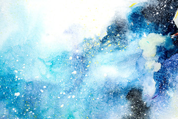 Watercolor blue pink purple stain drips blobs. Abstract watercolour illustration.