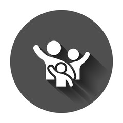 Family greeting with hand up icon in flat style. Person gesture vector illustration with long shadow. People leader business concept.