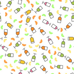 Flat style seamless pattern of wine glasses. Concept for fabric and paper, surface textures.Vector illustration