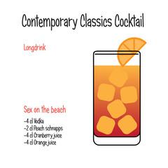 Sex on beach alcoholic cocktail vector illustration recipe isolated