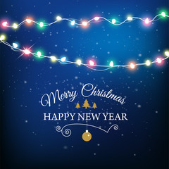 Fototapeta premium Abstract background for Merry Christmas or Happy New Year Card with Christmas lights and snowflakes. Vector illustration