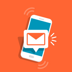 Message icon 3d. Reminder on screen smartphone. New email notification. Sms message concept in flat style. Isolated vector illustration.