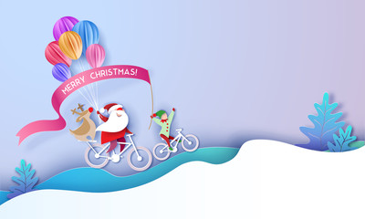 Merry Christmas design card with Santa and elf