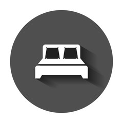 Bed icon in flat style. Sleep bedroom vector illustration with long shadow. Relax sofa business concept.