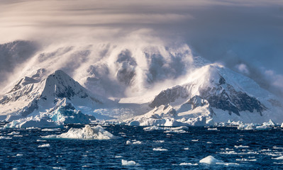 Antarctic Wind Blown Clouds on the Mountains