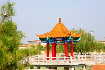 traditional Chinese architectural style pavilion in the countryside, China
