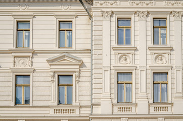 The windows of the municipal building in the town of Pecs