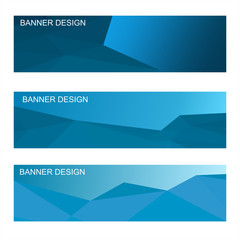 Set of three modern banners with polygonal background. Vector illustration composed of triangles of blue colors.