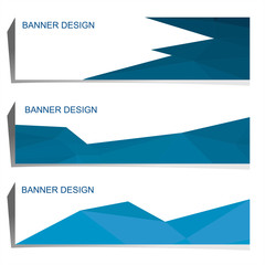 Set of three modern banners with polygonal background. Vector illustration composed of triangles of blue colors. - 232768213