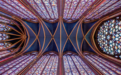 top view of the interior of saint chapel paris church