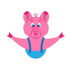 Funny pink piggy, illustration.
