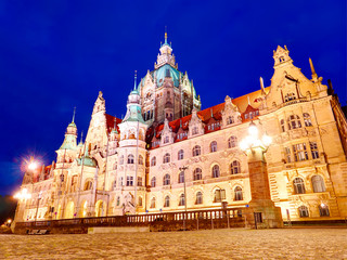 New Town Hall Neues Rathaus with lights at night view