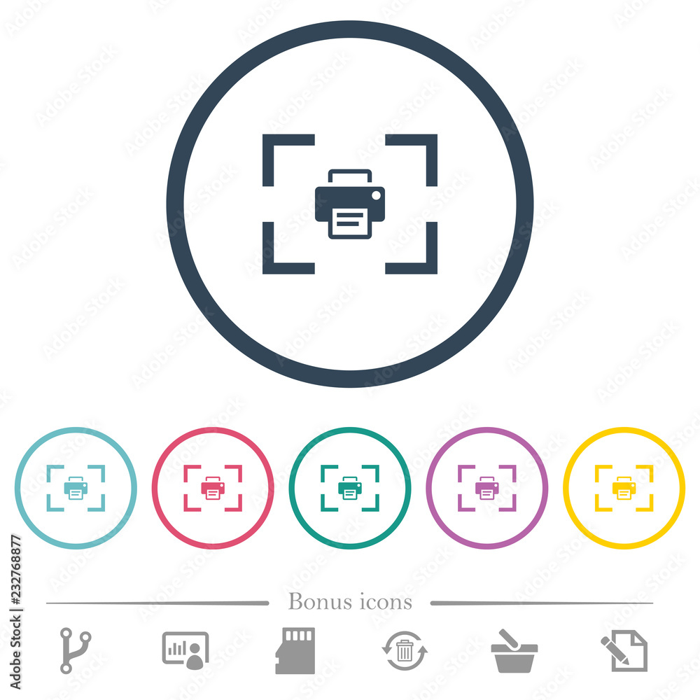 Poster camera print image flat color icons in round outlines
