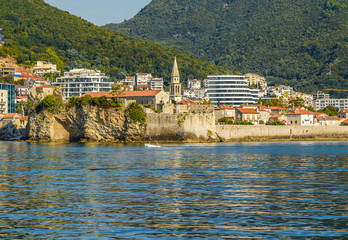 Fototapeta premium View of the old town of Budva from the sea on a summer day
