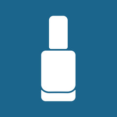 Vector illustration flat icon of nail polish bottle. White silhouette, blue background
