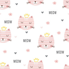 Cute princess cats seamless pattern