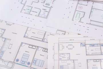 Architect's drawing, house project as background closeup