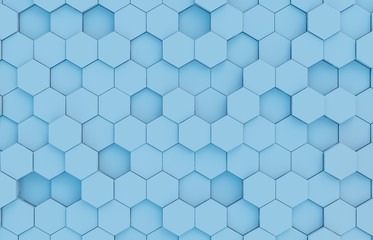 Blue hexagons background pattern 3D rendering