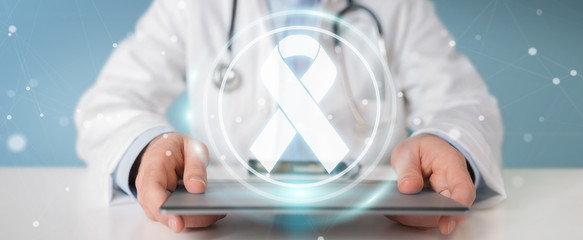 Doctor using digital ribbon cancer interface 3D rendering