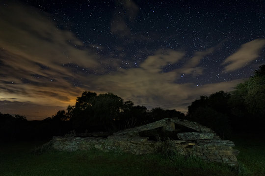 Night landscape with old structure near Montehermoso. Extremadura. Spain.