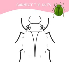 Educational game for kids. Dot to dot game for children. Cartoon insects.