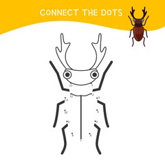Educational game for kids. Dot to dot game for children. Cartoon insects.