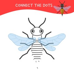Educational game for kids. Dot to dot game for children. Cartoon insects.