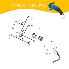 Educational game for kids. Dot to dot game for children. Cartoon tools.