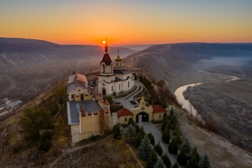Fototapeta na wymiar Sunrise at Old Orhei Monastery in Moldova Republic