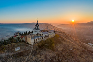 Old Orhei Monastery in Moldova sunrise panorama