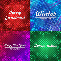 Winter backgrounds set. Winter frame with snowflakes. Christmas Greeting Card. New Year background with space for your text. Winter template. Christmas backdrop. New Year flyer.