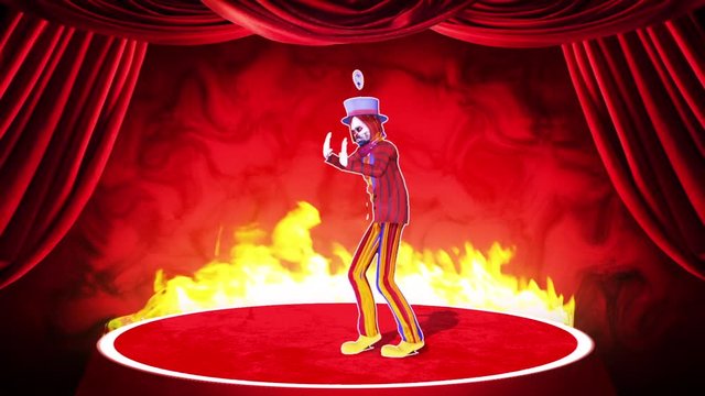Clown Dances Stage Infernal Circus Fire 3D Rendering Animation