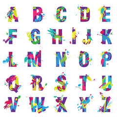 Vector Trendy letters alphabet painted by color paint splashes font.