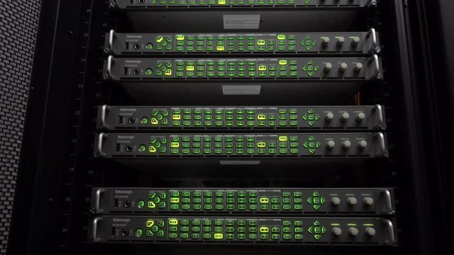 Servers in data center. Servers racks close up in Modern data center. Cloud computing datacenter server room. 4K.