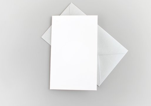 Blank Greeting Card To Place Your Design, Greeting, Invitation Card Mock Up, Silver Envelope.