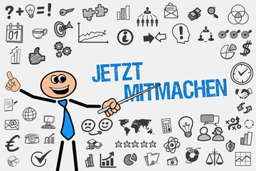 Jetzt mitmachen / Mann mit Symbole