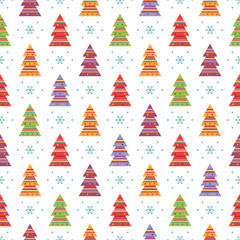 Seamless pattern with fir trees and snowflakes