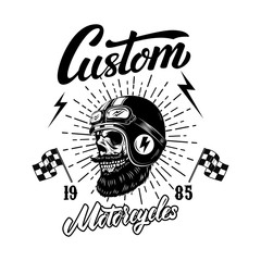 Racer skull in winged helmet. Design element for logo, label, sign, poster, t shirt.