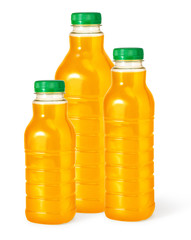 three orange juice bottle