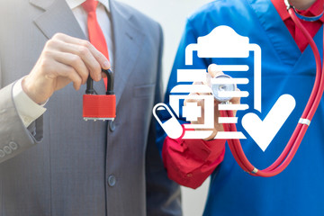 Pharmacy Compliance Medicine Business concept. Doctor and businessman collaborate in the pharmaceutical industry.