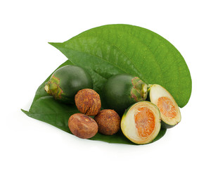 fresh betel nut on betel leaf isolated on white background