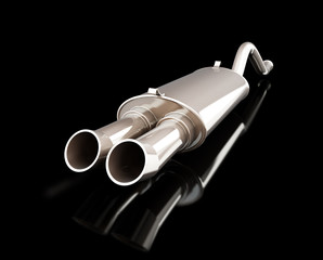 car muffler sport  on a black  background 3D illustration, 3D rendering