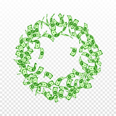 American dollar notes falling. Small USD bills on 