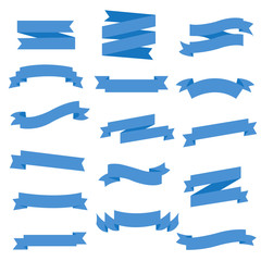 Blue Ribbon Set Isolated White Background