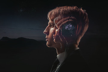 Profile of a young man with mental activity