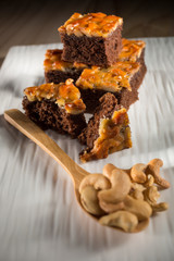 Homemade cake, Cashews nut toffee cake, copy space, selective focus