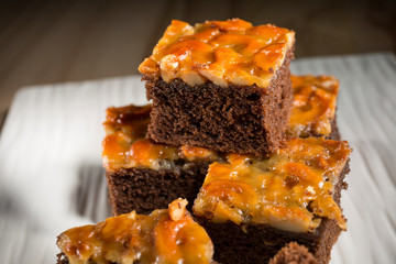 Homemade cake, Cashews nut toffee cake, copy space, selective focus